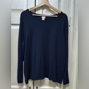 Chicos Sz3/XL Navy Blue RayonBlend Knit Lightweight Sweater Long Sleeve Pullover
